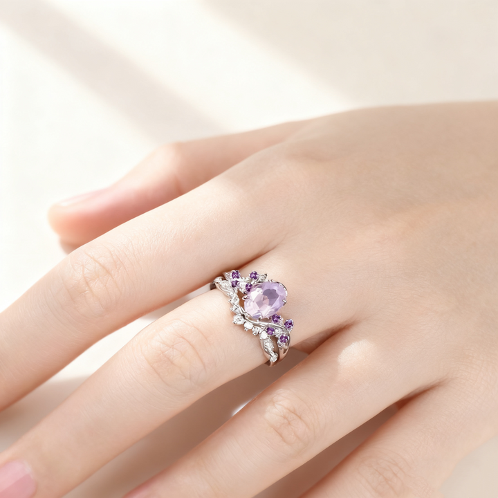 Amethyst Floral Pavé Ring Set