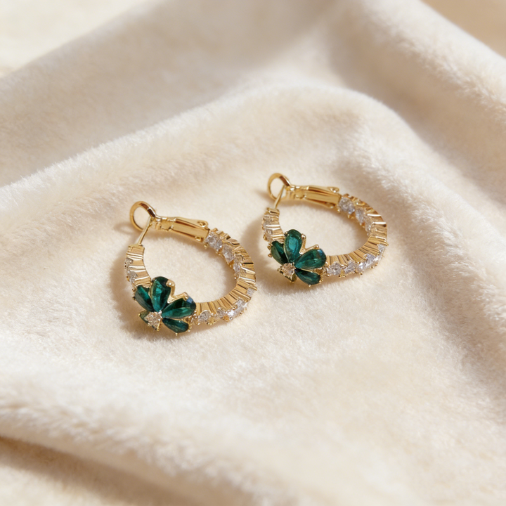 Natural Green Crystal Flower Earrings