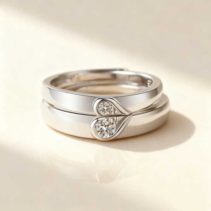 Interlocking Hearts Diamond Couple Rings