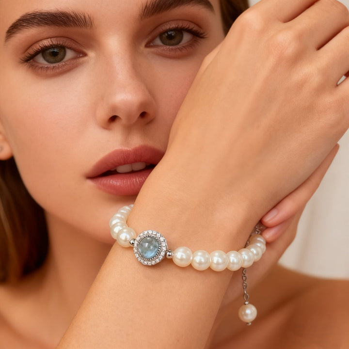 Aquamarine &amp; Pearl Bracelet