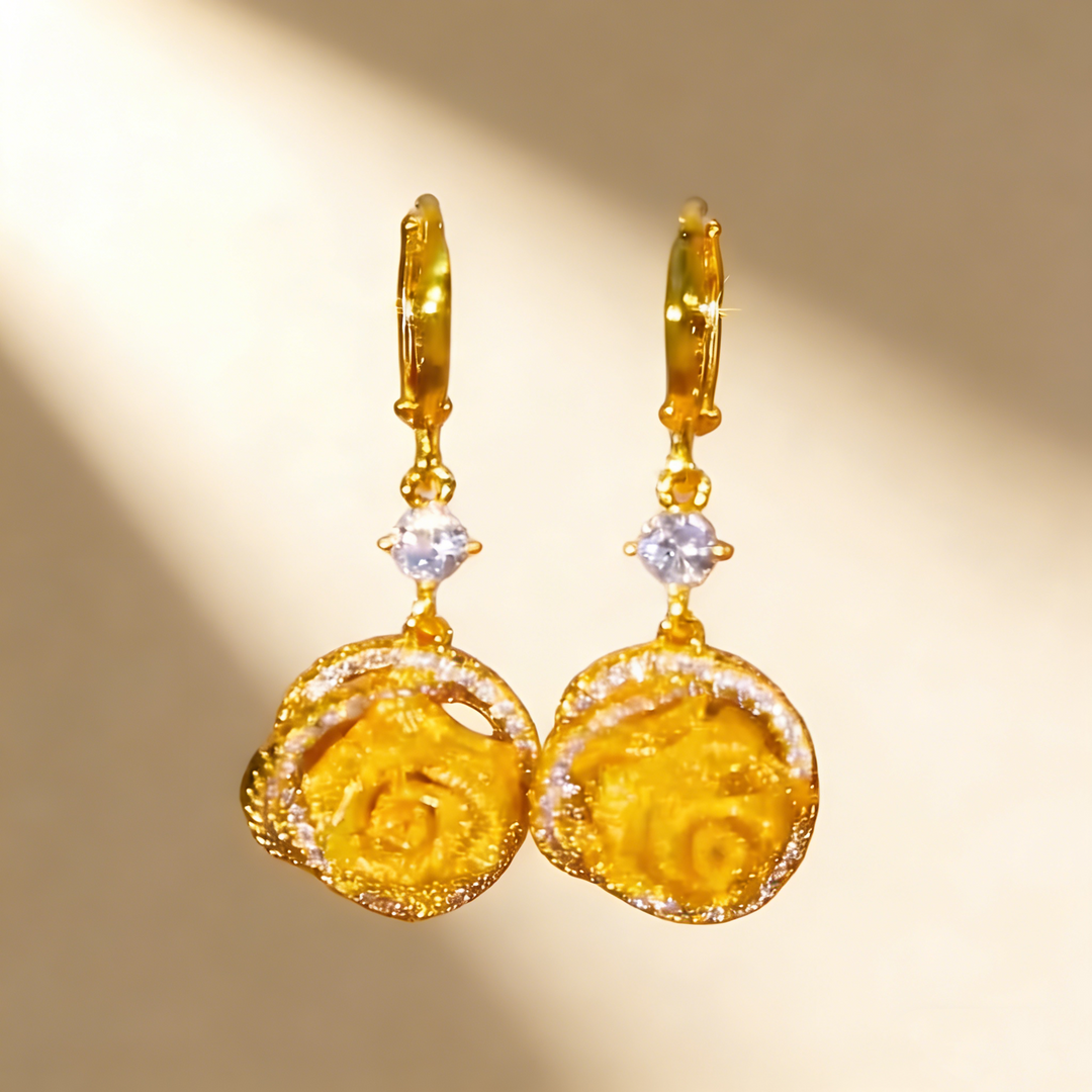 Elegant Yellow Rose Earrings