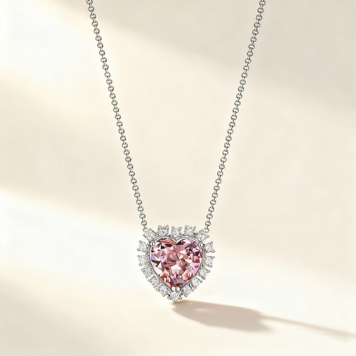 Heart-Cut Pink Crystal Ring &amp; Necklace