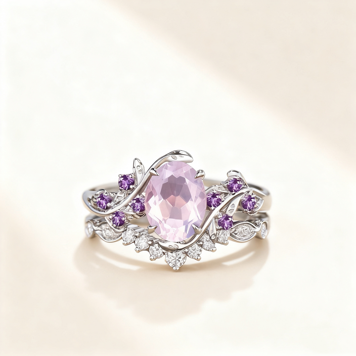 Amethyst Floral Pavé Ring Set