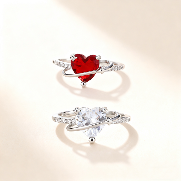 Heart-Cut Red Crystal &amp; Diamond Ring