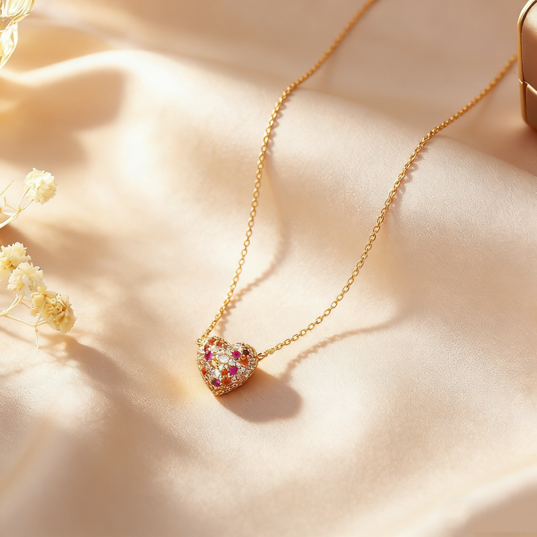 Multicolor Crystal Heart Stud Earrings & Necklace Set