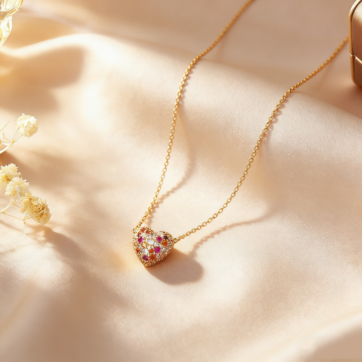 Multicolor Crystal Heart Stud Earrings &amp; Necklace Set