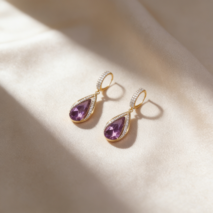 Elegant Natural Amethyst Teardrop Earrings