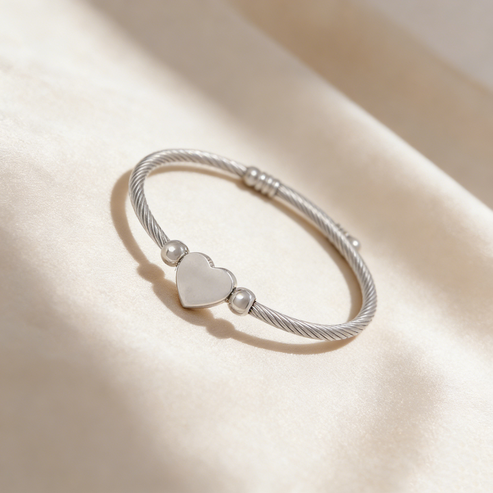 Heart Shaped Silver Bangle