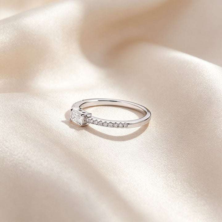 Emerald Cut Pavé Band Moissanite Ring