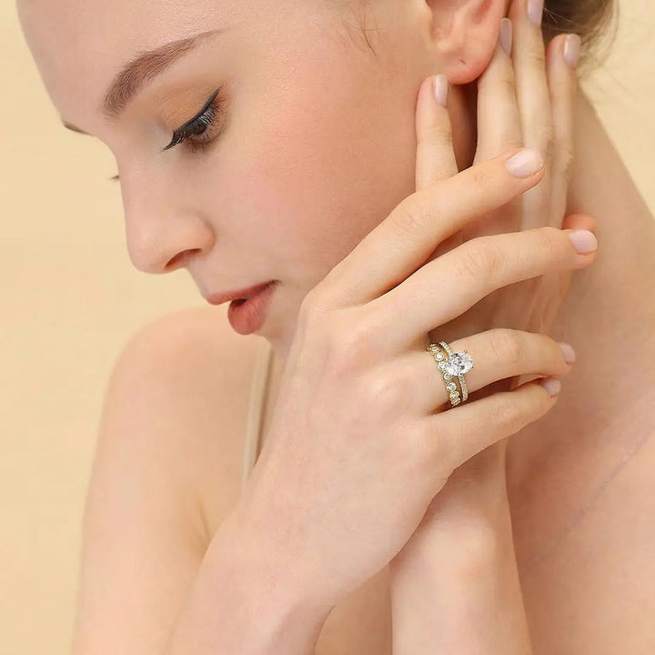 Oval Stone Stackable Ring Set