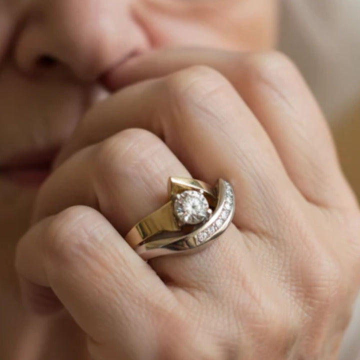 Vintage Irregular Gold &amp; Silver Zirconia Ring
