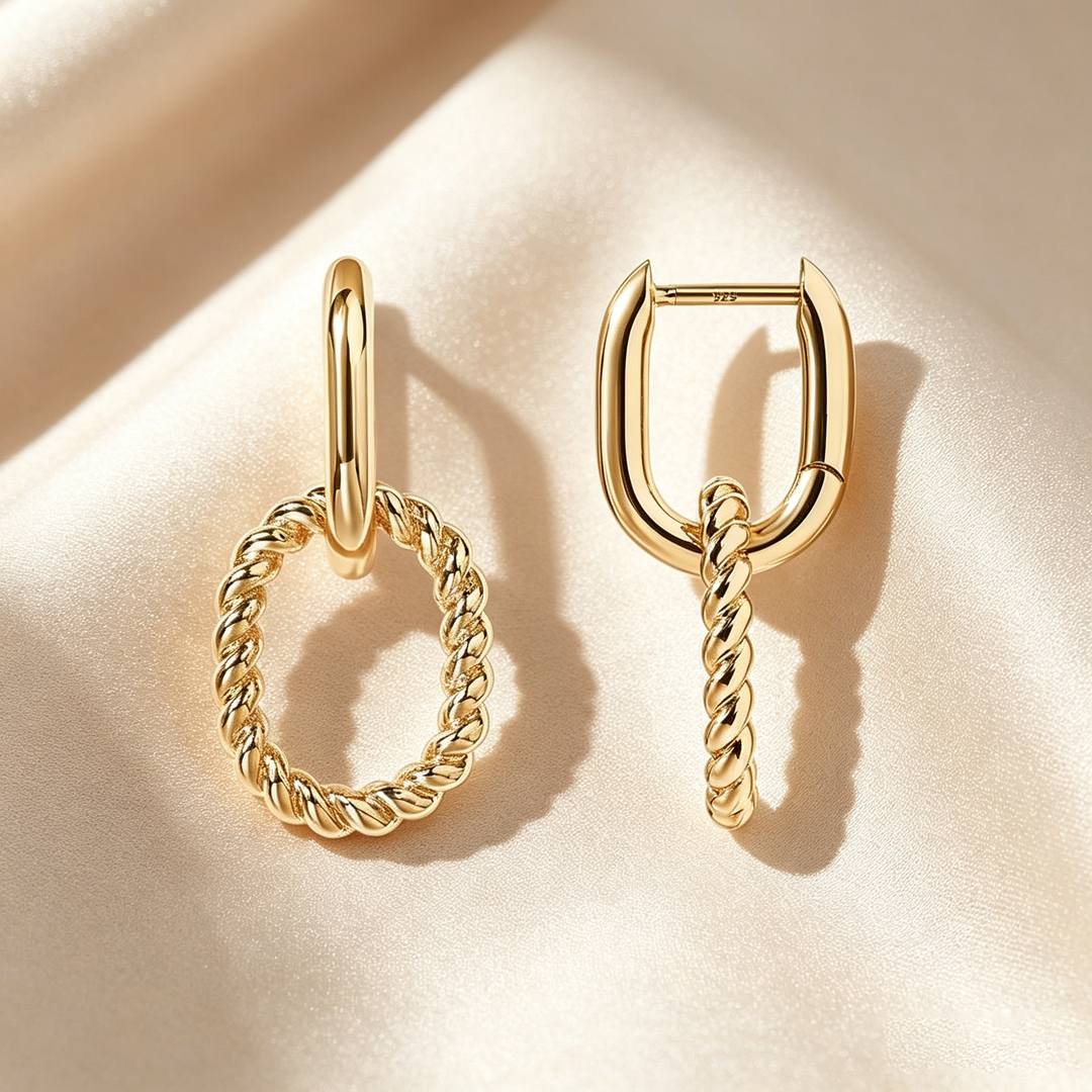 Double Link Rectangular Hoop Earrings