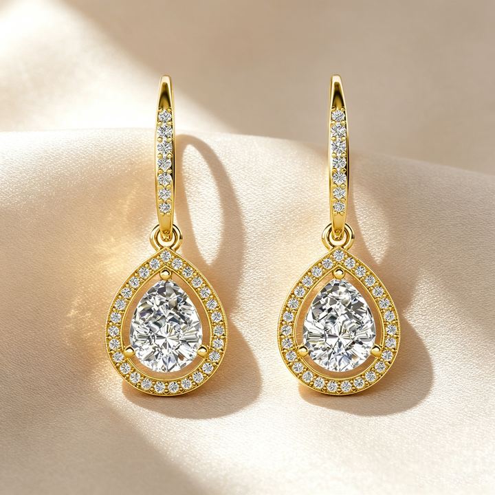 Pear Halo Pavé Drop Earrings