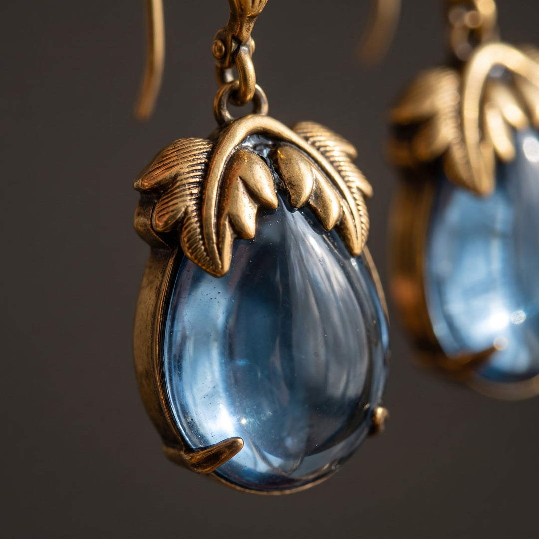 vintage-blaue-kristalltropfen-gold-ohrringe M