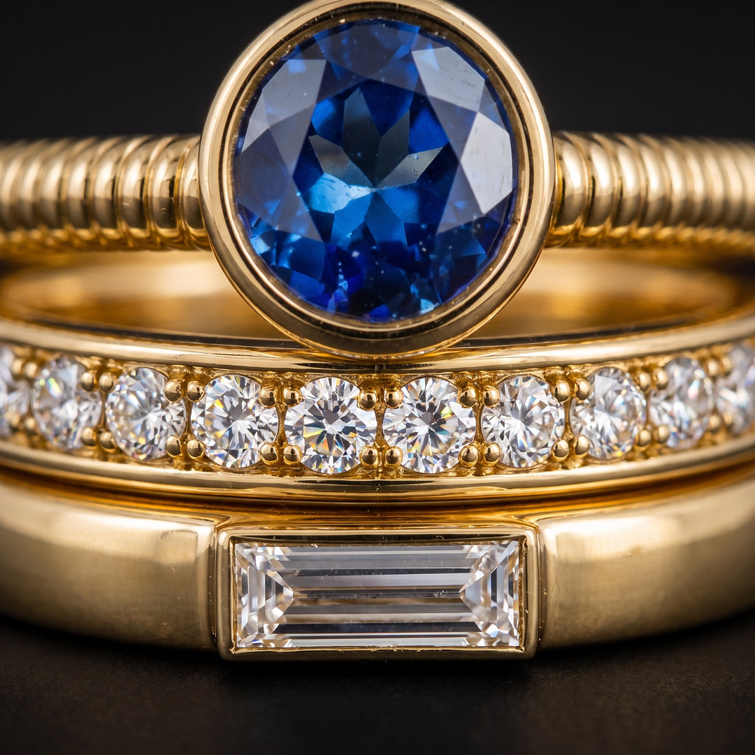 vintage-gold-blue-zirconia-ring-set M