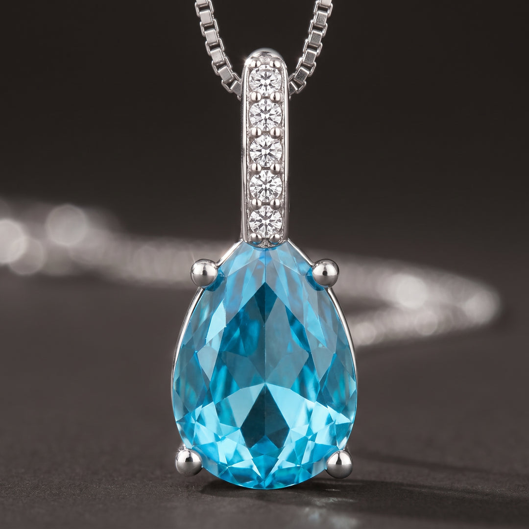 sterling-silver-water-drop-blue-pendant-necklace M