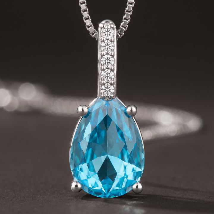 sterling-silver-water-drop-blue-pendant-necklace M