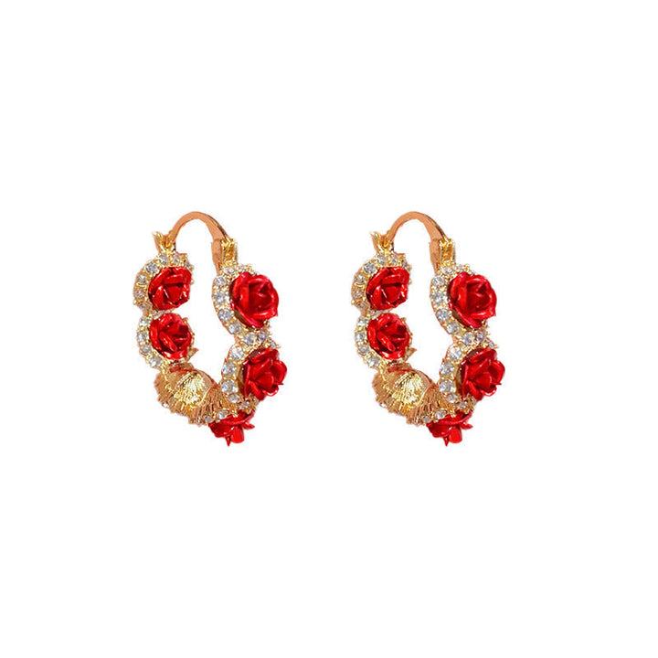 Elegant Red Rose Earrings