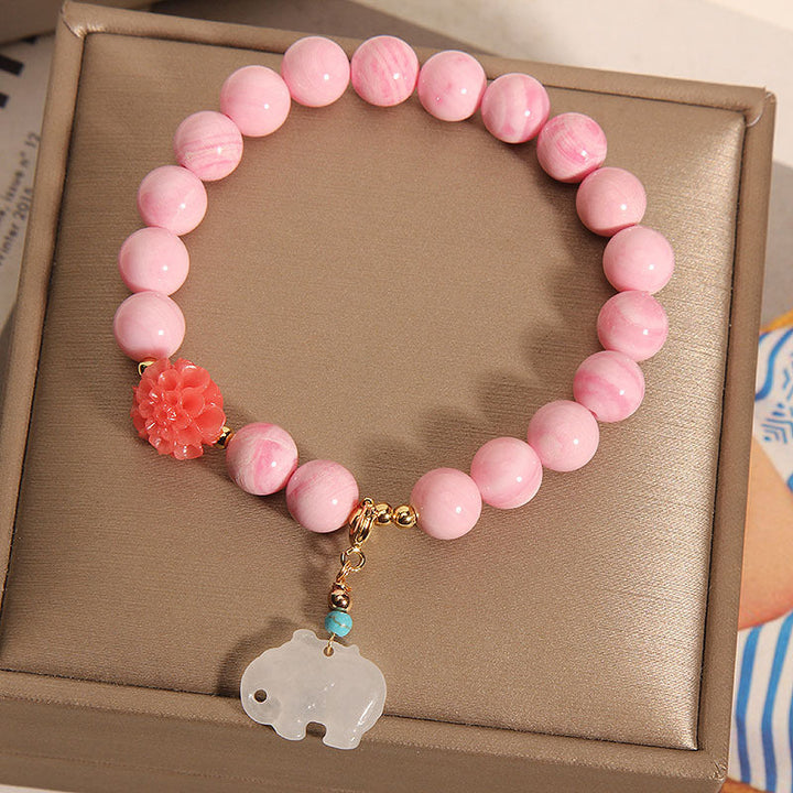 Natural deep sea pink shell beads &amp; Emerald Jade stone bracelet