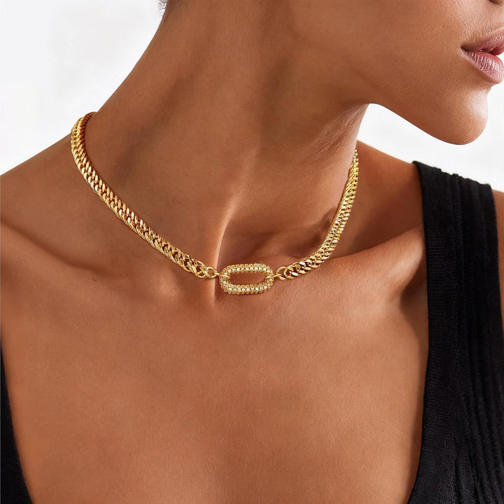 Oval Pavé Cuban Link Necklace