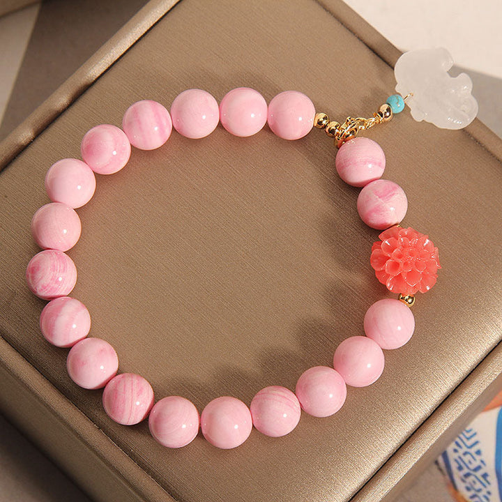 Natural deep sea pink shell beads &amp; Emerald Jade stone bracelet