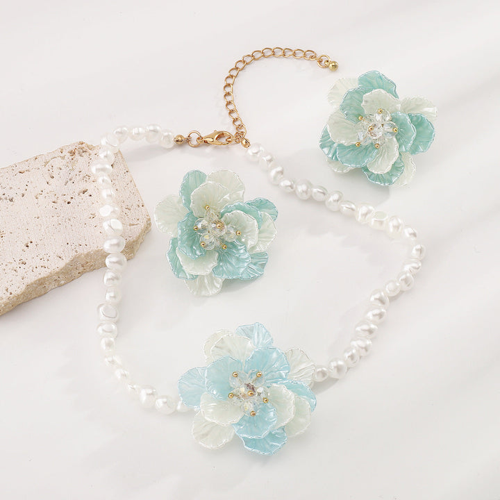 Camellia Pearl Necklace Earring Set