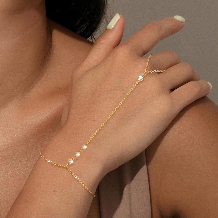 Leaf Diamond Hand Chain Bracelet