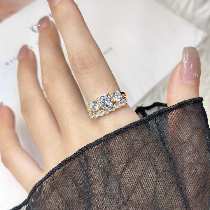 Three-Stone &amp; Half Eternity Moissanite Ring