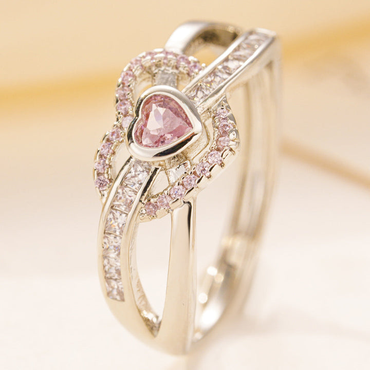 Elegant Double Heart Pink Crystal Ring