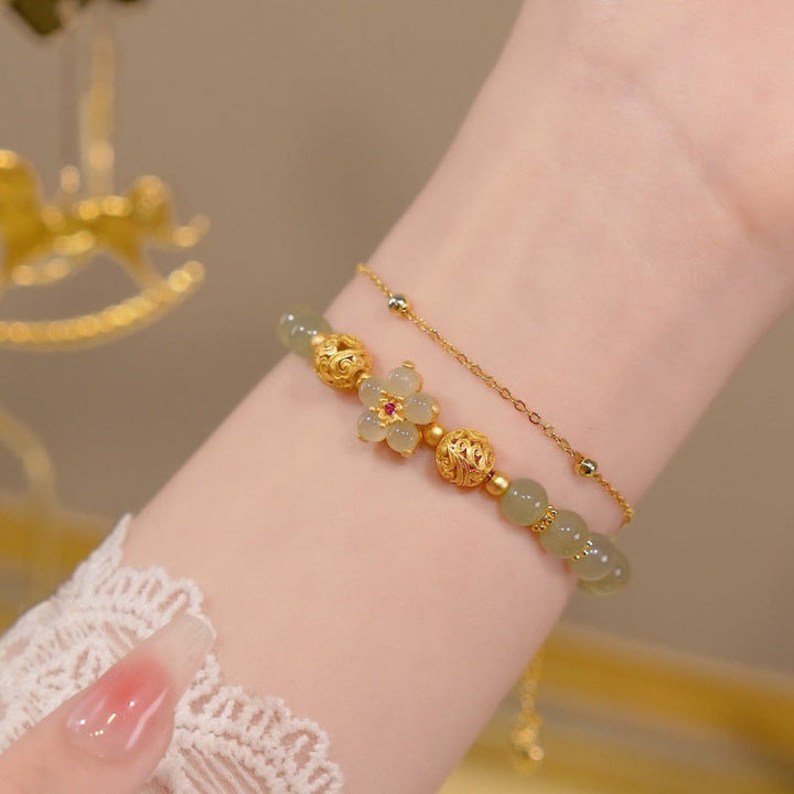 Sun flowers ? Emerald Jade stone double bracelet
