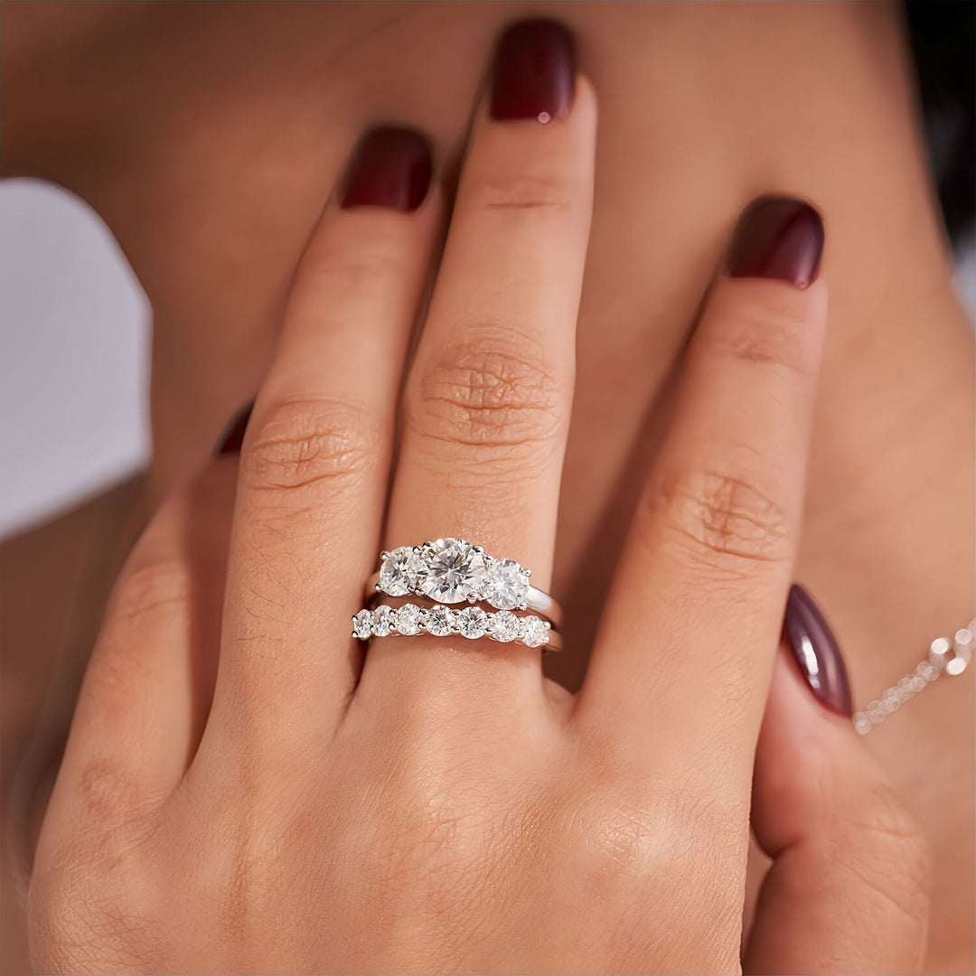 Three-Stone & Half Eternity Moissanite Ring