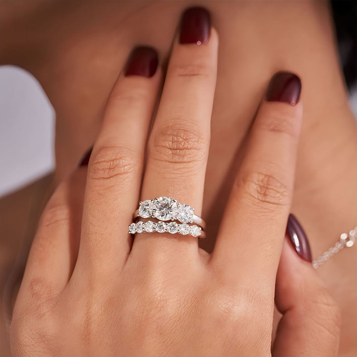 Three-Stone &amp; Half Eternity Moissanite Ring