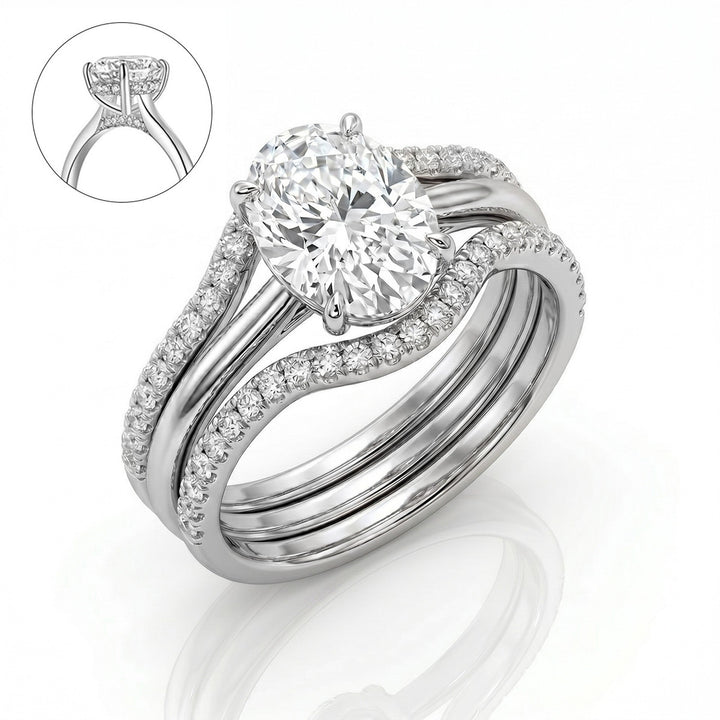 Oval Cut Twisted Pavé Ring Set