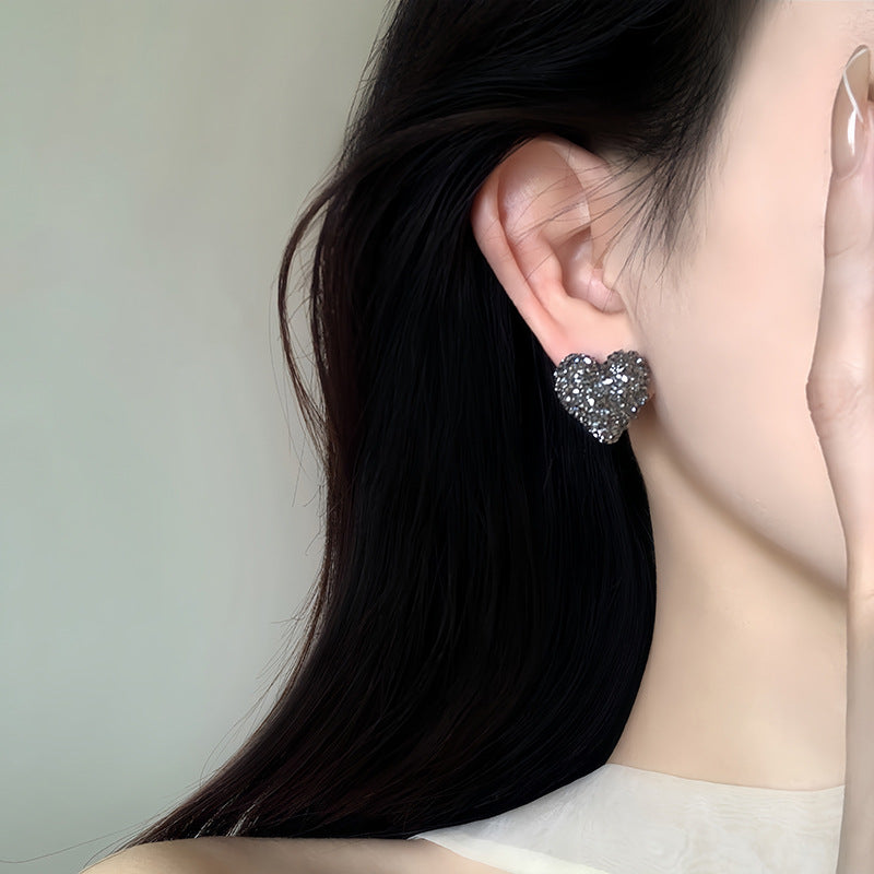 Black Pavé Heart Stud Earrings