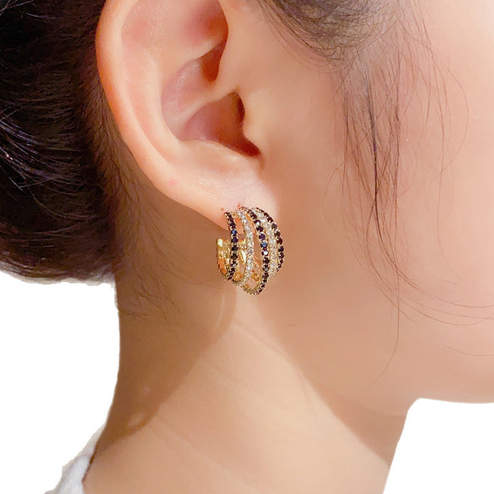 Black &amp; White Pavé Multi-Layer Hoop Earrings