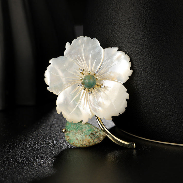 Imperial Jasper Shell Flower Brooch