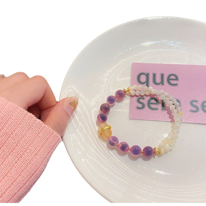 Natural Sugar Heart Agate &amp; Shell Bead Bracelet