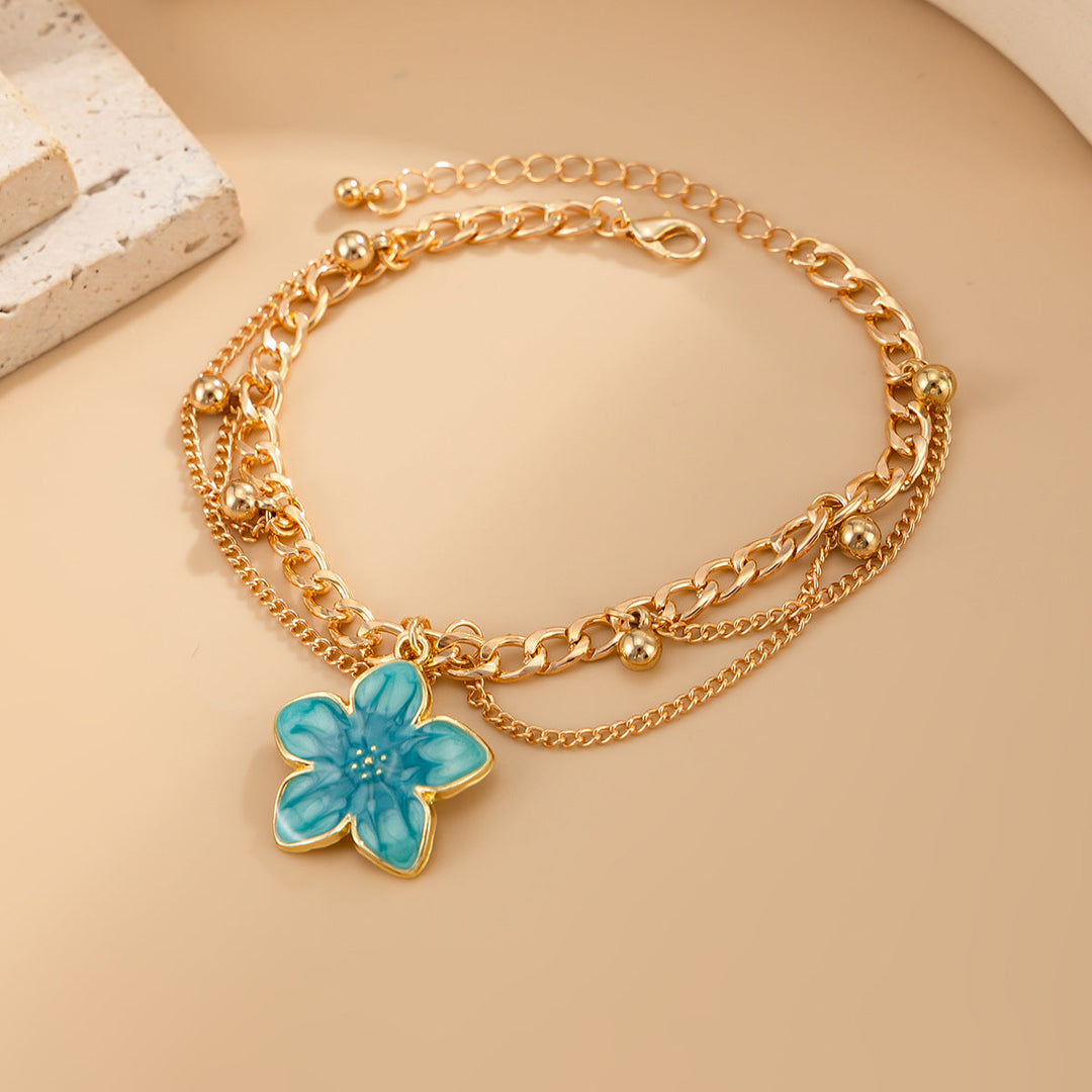 Bohemian Multi-Layer Enamel &amp; Natural Charm Anklet