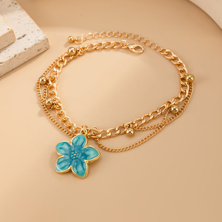 Bohemian Multi-Layer Enamel &amp;amp; Natural Charm Anklet