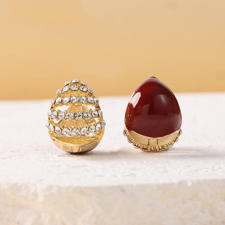 Red Enamel Pavé Teardrop Hoop Earrings