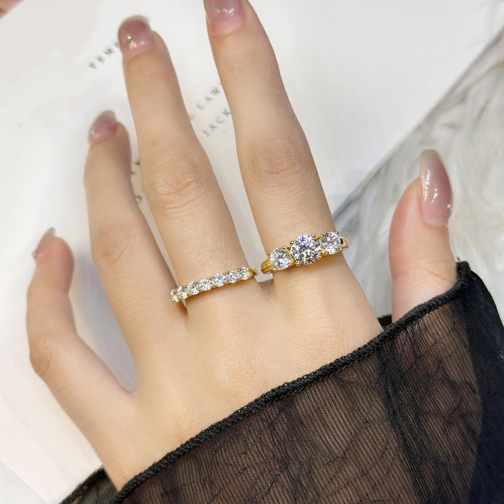 Three-Stone &amp; Half Eternity Moissanite Ring