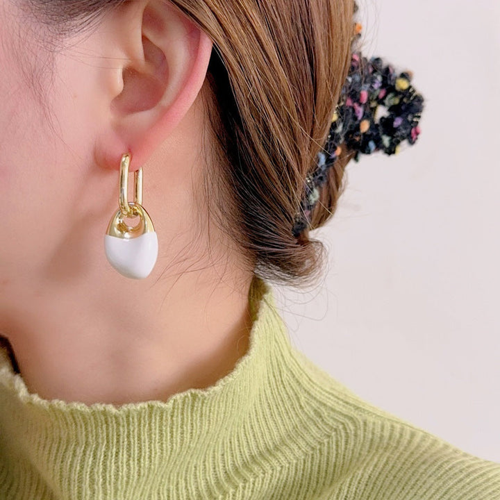 Modern Bean Drop Hoop Earrings