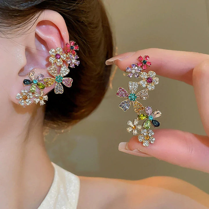 Colorful crystal flower earrings
