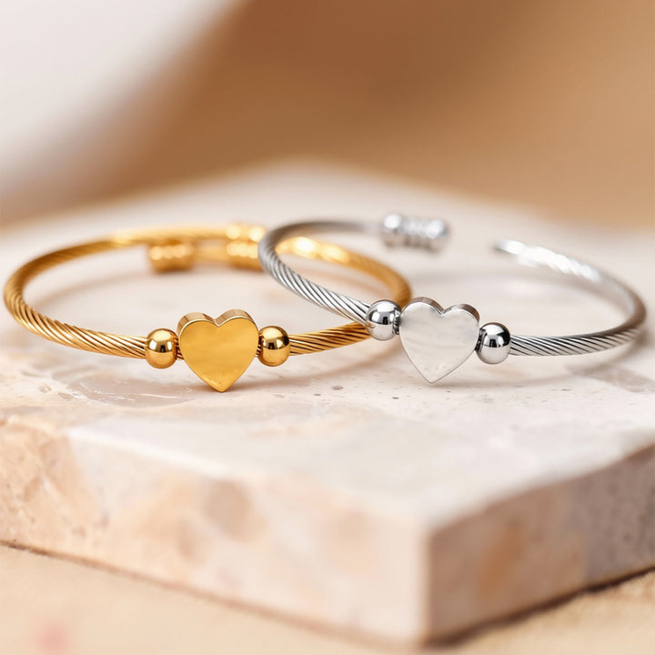 Heart Shaped Silver Bangle