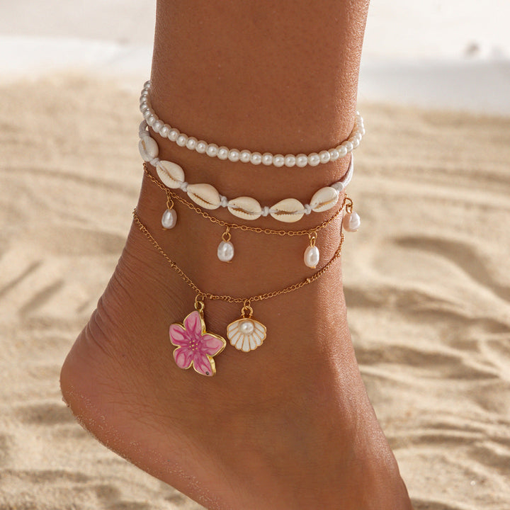 Bohemian Multi-Layer Enamel &amp;amp; Natural Charm Anklet