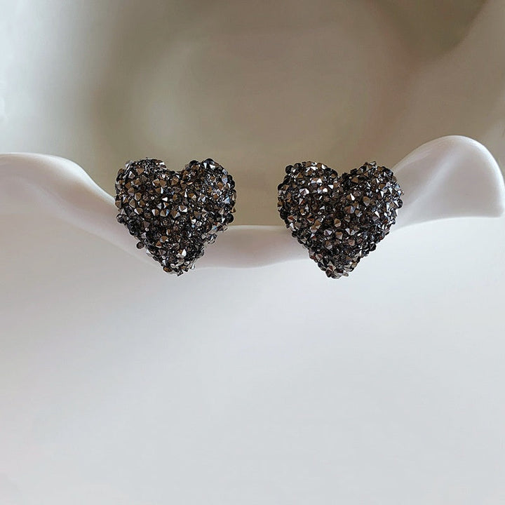 Black Pavé Heart Stud Earrings