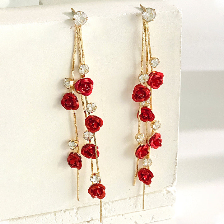 Floral Tassel Stud Earrings
