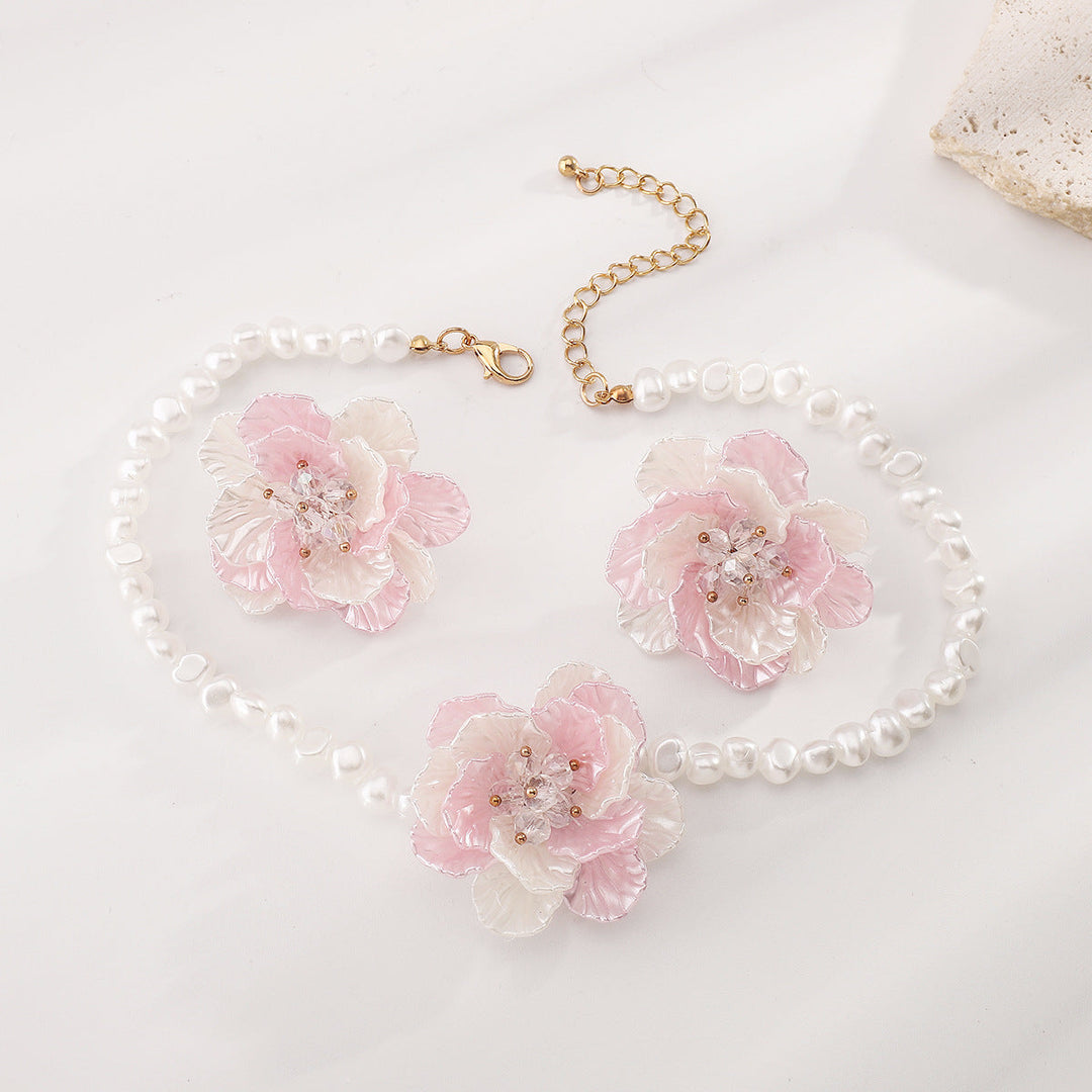 Camellia Pearl Necklace Earring Set