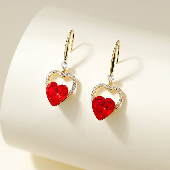 Linked Heart Crystal Drop Earrings
