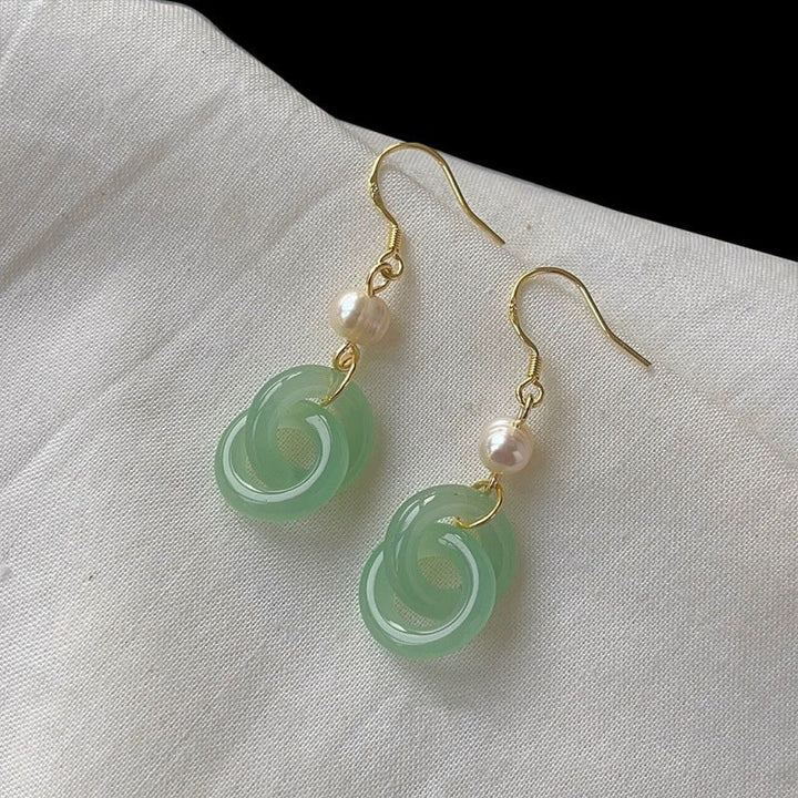 Jade Knot &amp; Pearl Earrings